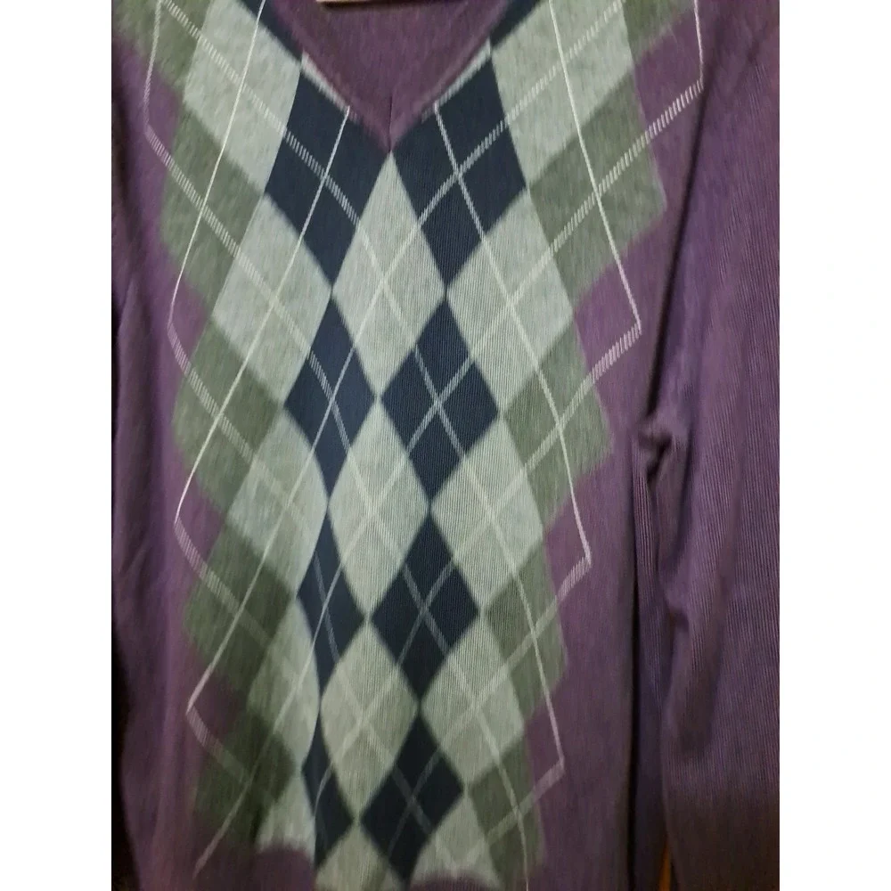 Banana Republic Mens Purple Argyle Extra Fine Merino Wool V-Neck Sweater Large